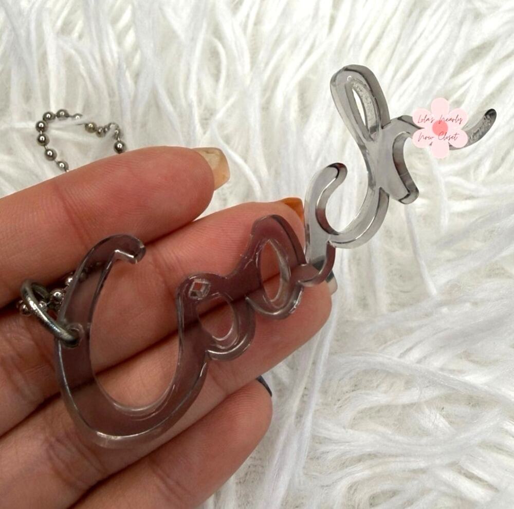 3” COACH Poppy Clear Gray Script Fob Bag Charm Hang tag Hangtag
